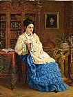 Femme Paintings - Femme en robe bleue revant by Paul Desire Trouillebert